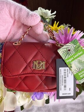 Badgley mishcka Red Quilted Vegan Leather Mini Handbag with Gold Chain